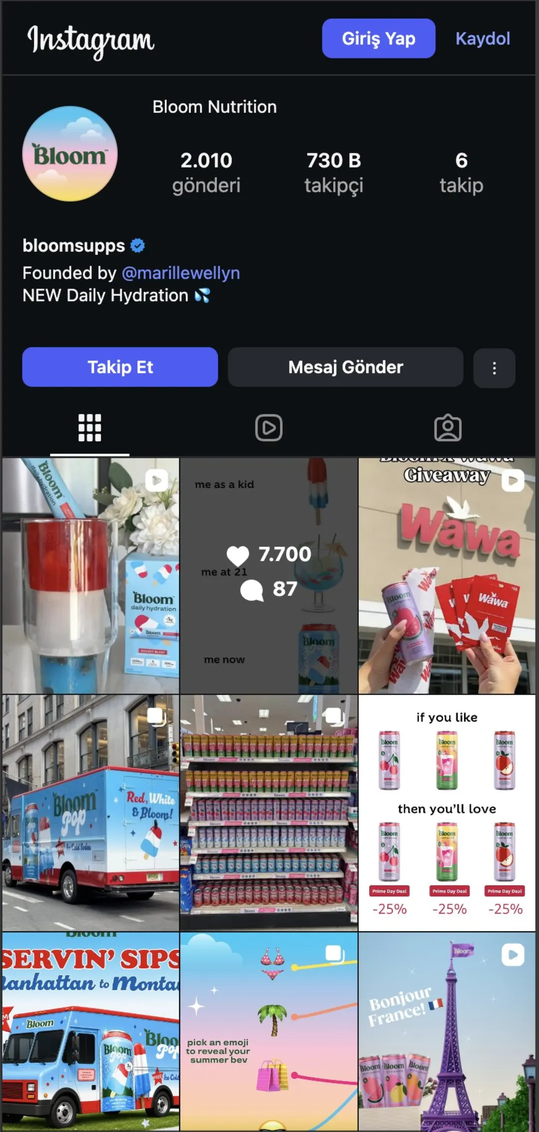 Bloom Instagram profili (lifestyle grid)