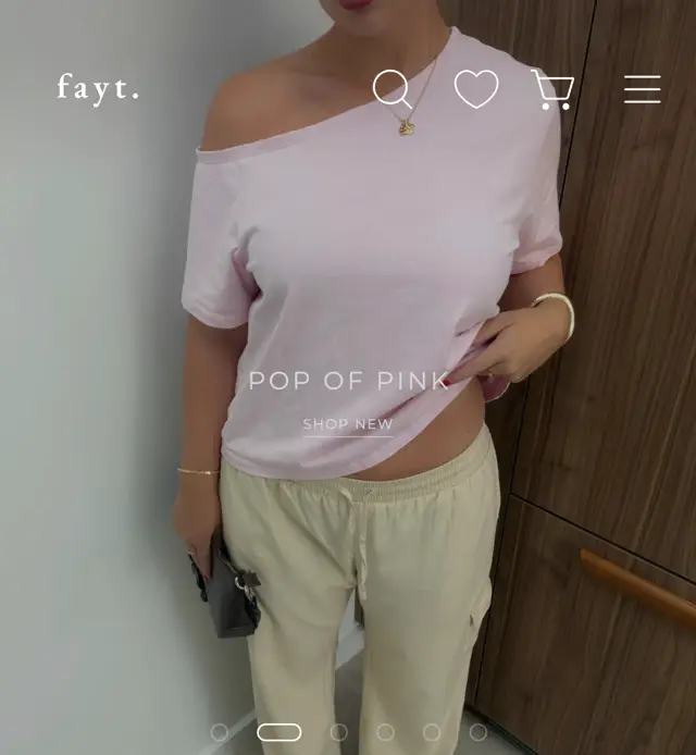 faytthelabel.com mobil ana sayfa: fayt logosu ve Pop of Pink koleksiyon görseli