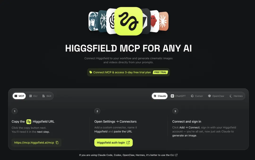 Higgsfield MCP kurulumu