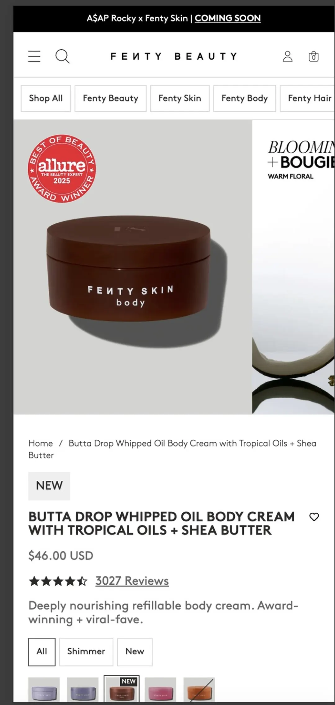 Fenty ürün sayfası