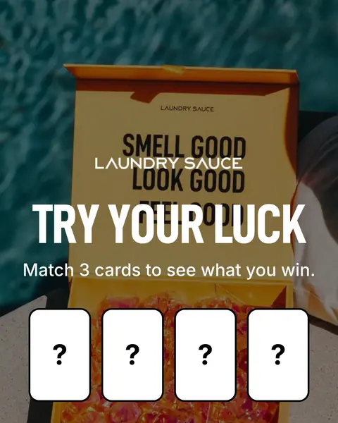 Laundry Sauce pop-up'ı: Try Your Luck, Match 3 cards to see what you win, dört kapalı kart